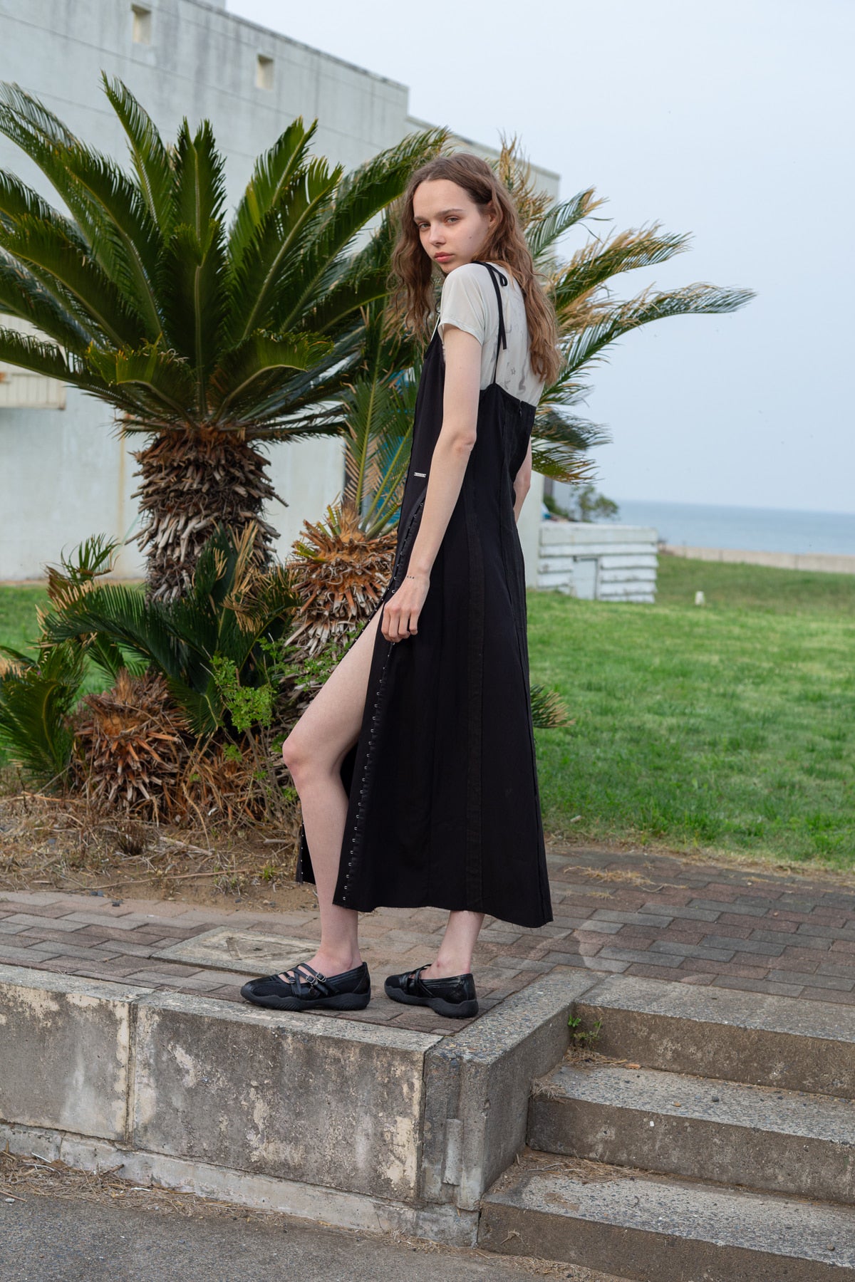 Matin Kim - Hook And Eye Layered Long Dress (Black) product image 8 | TRAB K-Fashion Australia