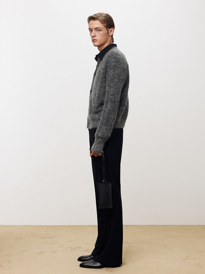 Tonywack - Wool And Mohair Ribbed Mesh Cardigan (Melange Grey) product image 3 | TRAB K-Fashion Australia