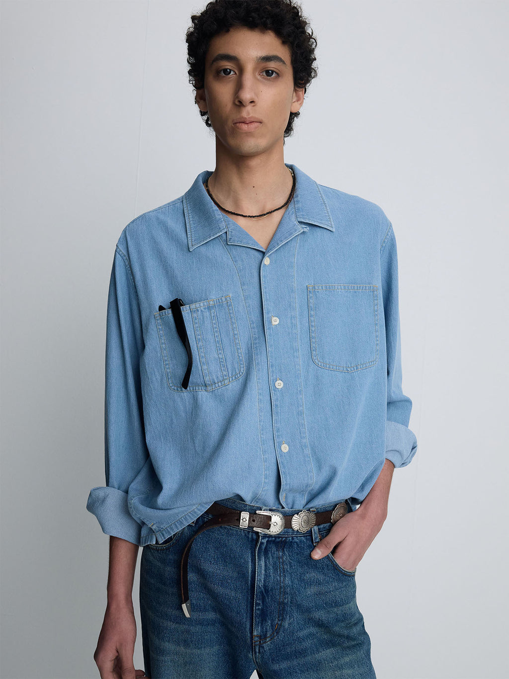Tonywack - Two Pocket Soft Denim Shirt (Light Indigo) product image 1 | TRAB K-Fashion Australia