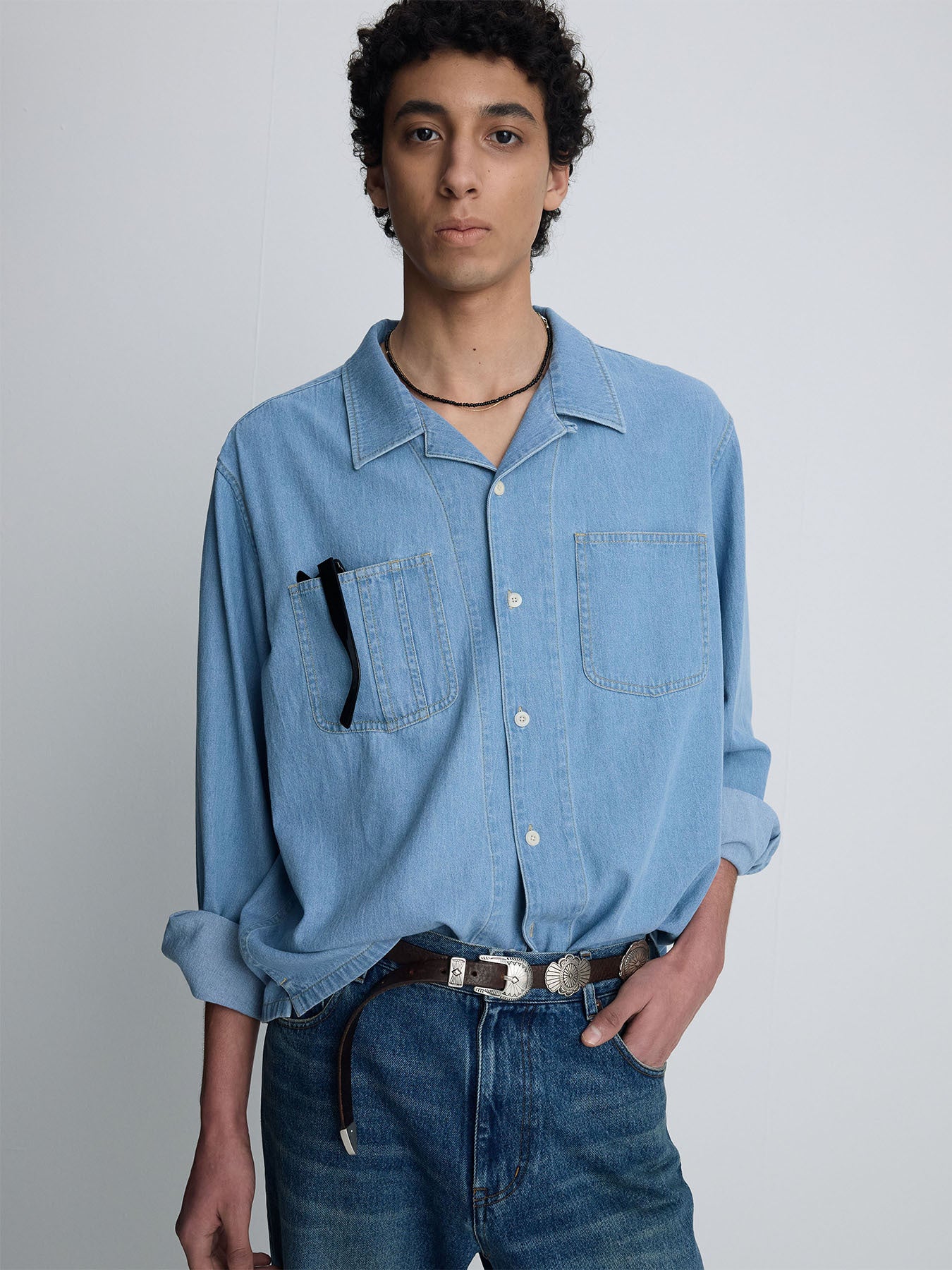 Tonywack - Two Pocket Soft Denim Shirt (Light Indigo) product image 1 | TRAB K-Fashion Australia