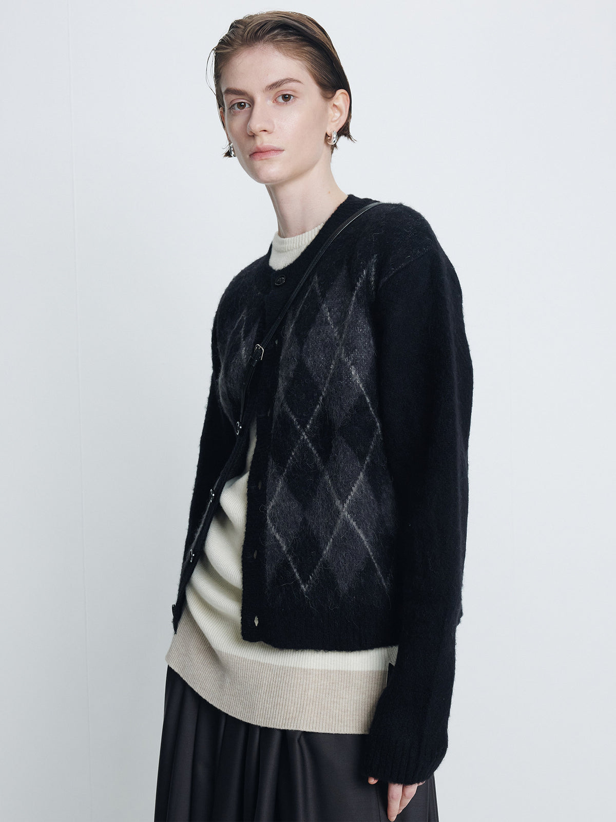 Tonywack - Brushed Argyle Cardigan (Black) product image 3 | TRAB K-Fashion Australia