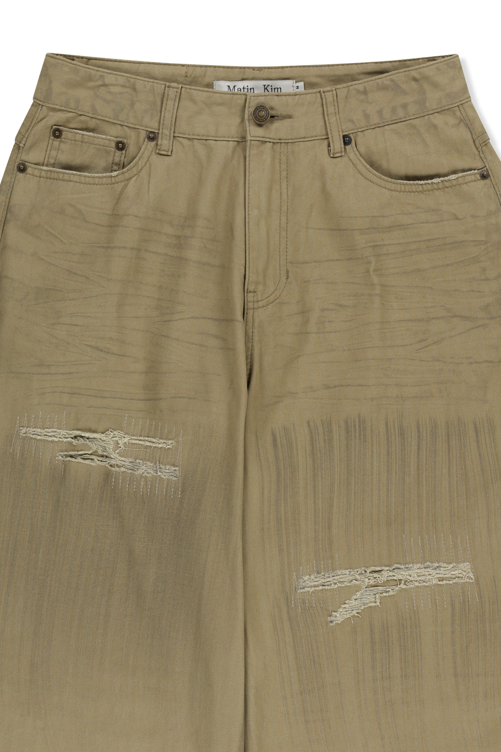 Matin Kim - Distressed Herringbone Wide Pants (Beige) product image 3 | TRAB K-Fashion Australia