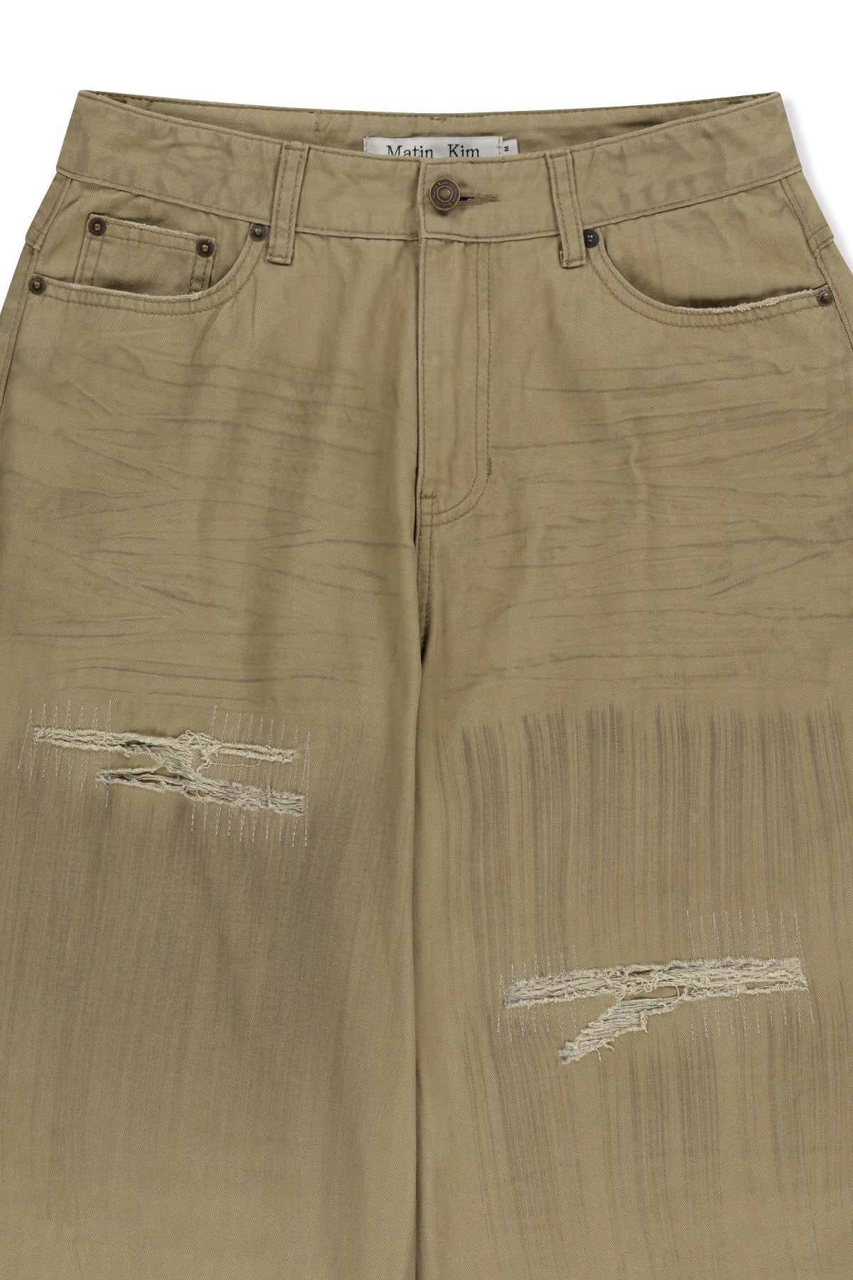 Matin Kim - Distressed Herringbone Wide Pants (Beige) product image 3 | TRAB K-Fashion Australia