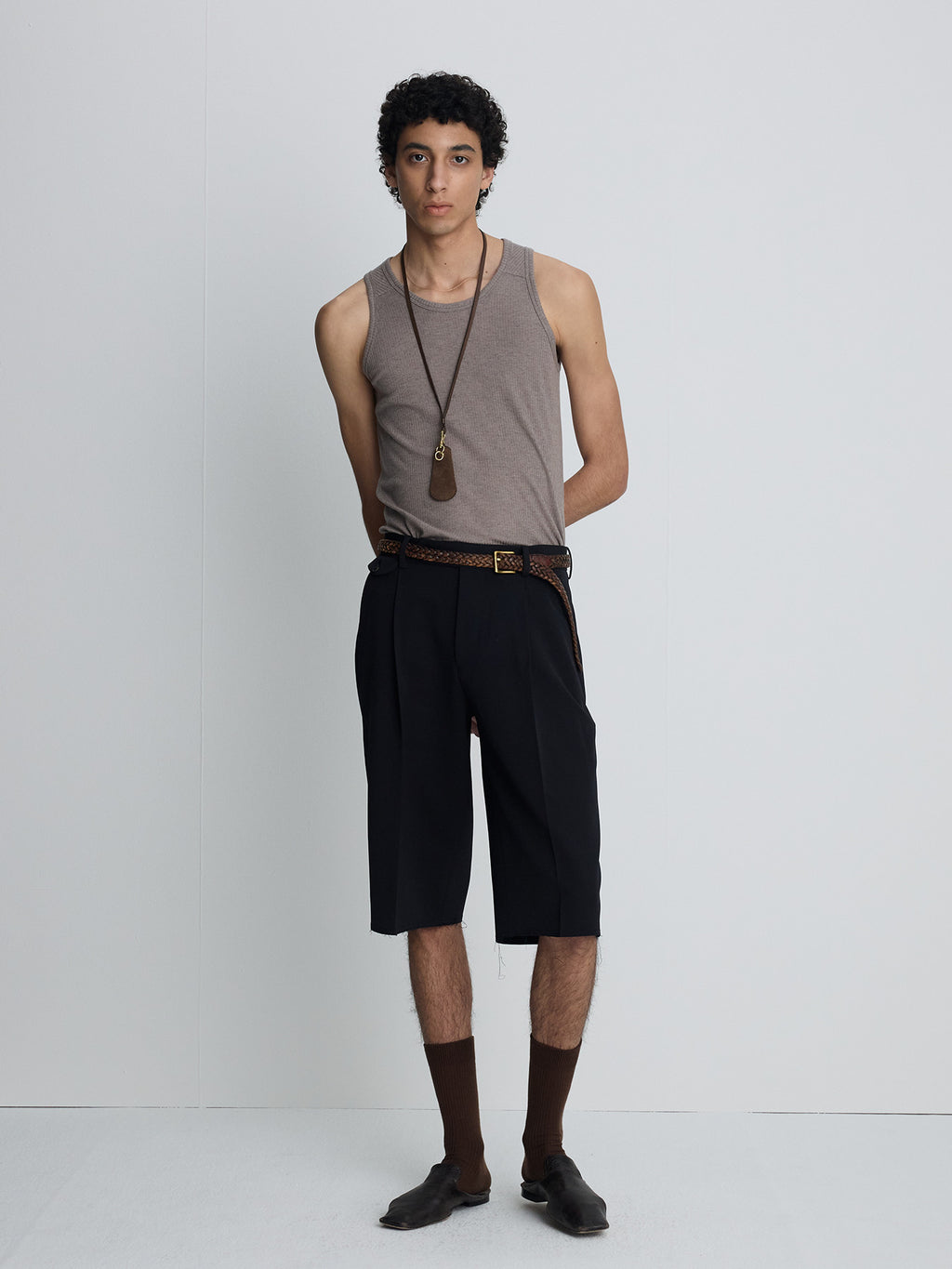 Tonywack - Silk Lyocell Rib Tank Top Japanese Fabric (Taupe) product image 2 | TRAB K-Fashion Australia