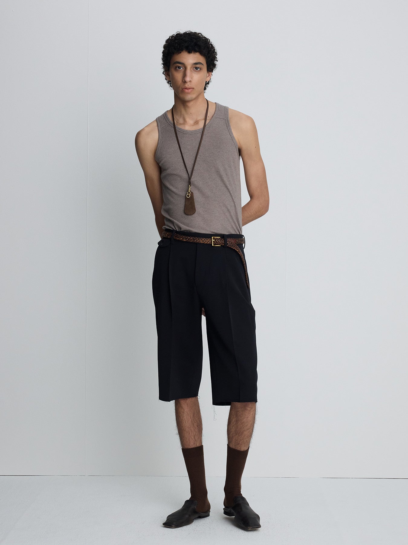 Tonywack - Silk Lyocell Rib Tank Top Japanese Fabric (Taupe) product image 2 | TRAB K-Fashion Australia