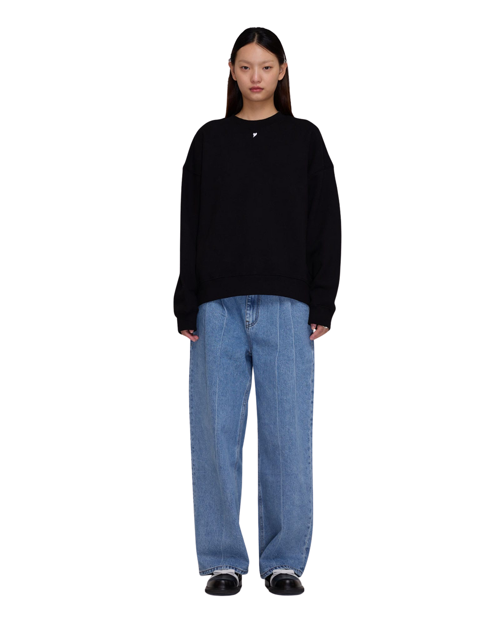 Kimhe Kim - Heart Embroidered Sweatshirt (Black) product image 1 | TRAB K-Fashion Australia