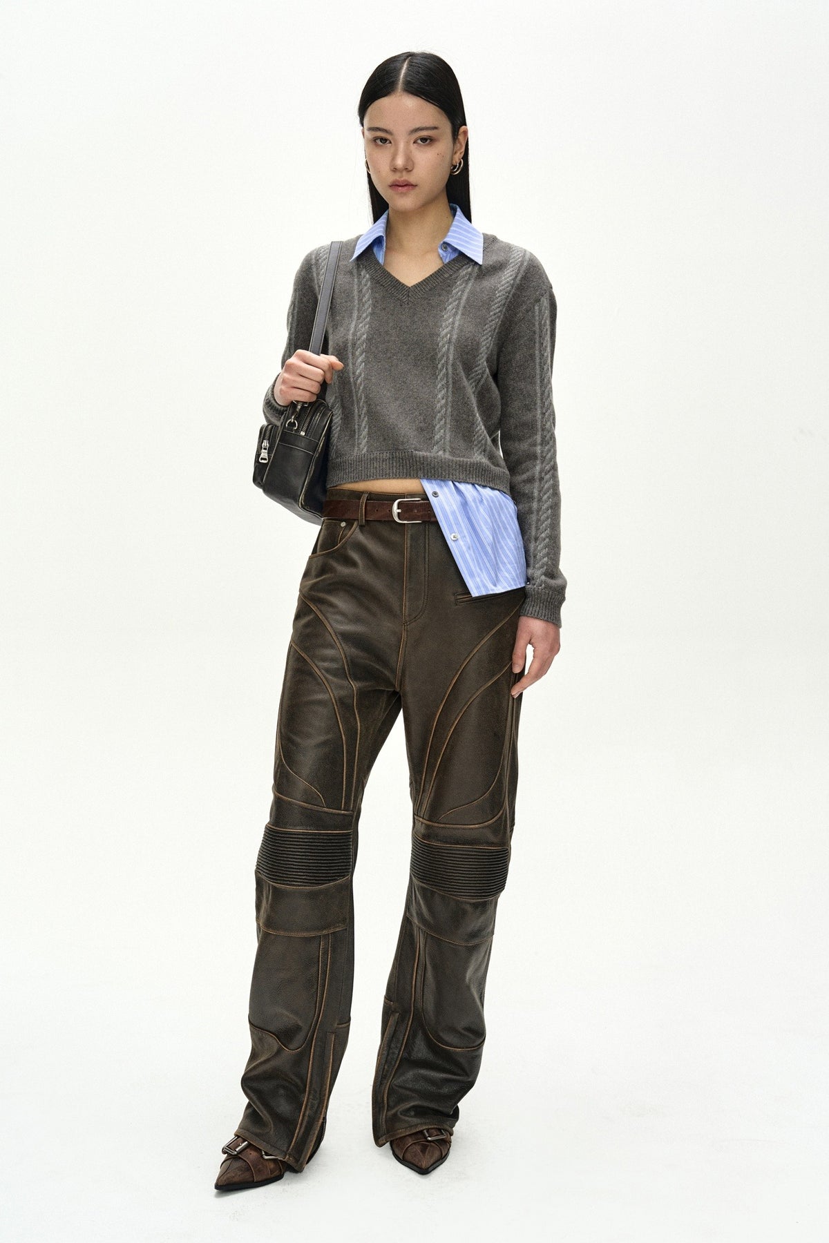 Andersson Bell - Shirt Insert V-Neck Sweater (Grey/Blue) product image 1 | TRAB K-Fashion Australia