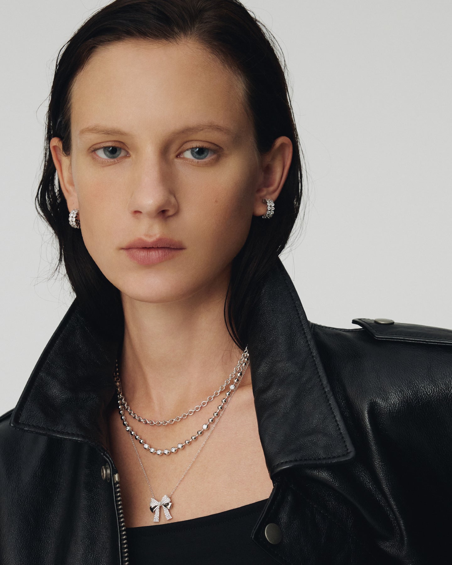 Numbering - Double Row Bezel Set Hoop Earrings #3202 product image 2 | TRAB K-Fashion Australia