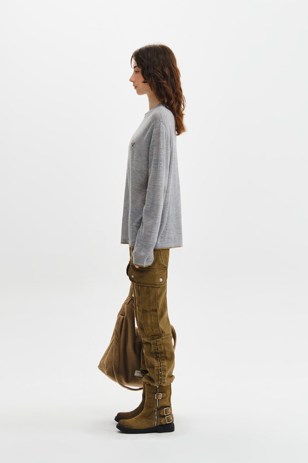 Matin Kim - Matin Sleeve Graphic Sheer Knit Pullover (Grey) product image 9 | TRAB K-Fashion Australia