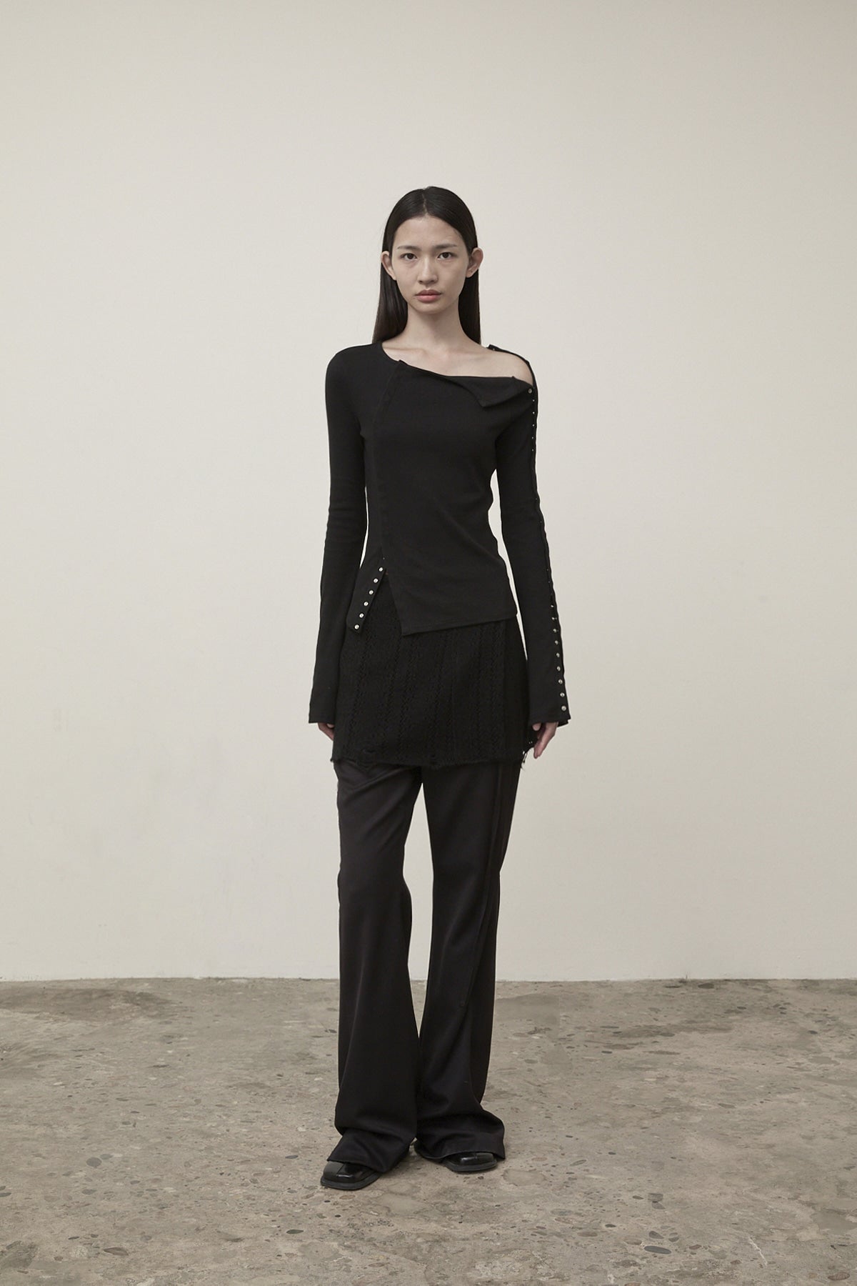 Matin Kim - Snap Detail Slim Top (Black) product image 9 | TRAB K-Fashion Australia