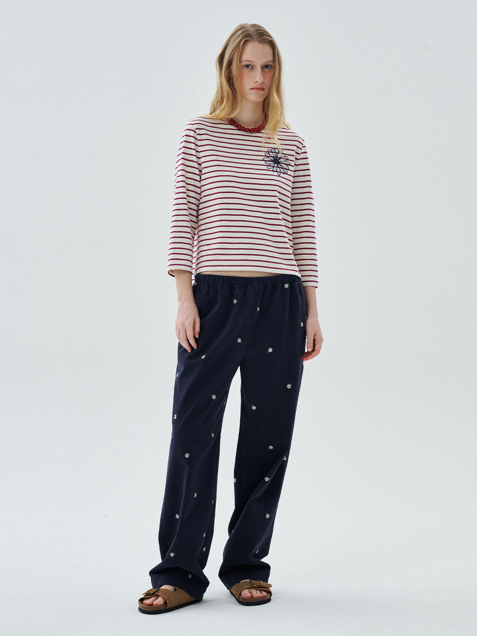 Mardi Mercredi - Cotton Banding Pants Floral Embroidery (Navy) product image 1 | TRAB K-Fashion Australia
