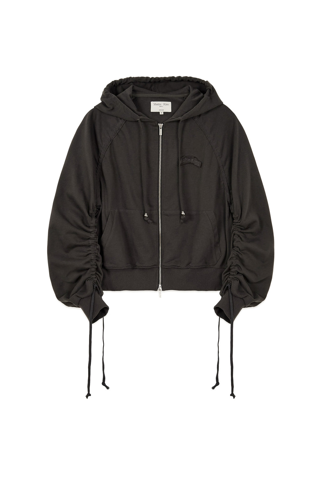 Matin Kim - Sleeve String Detail Hoody Zip Up (Charcoal) product image 3 | TRAB K-Fashion Australia