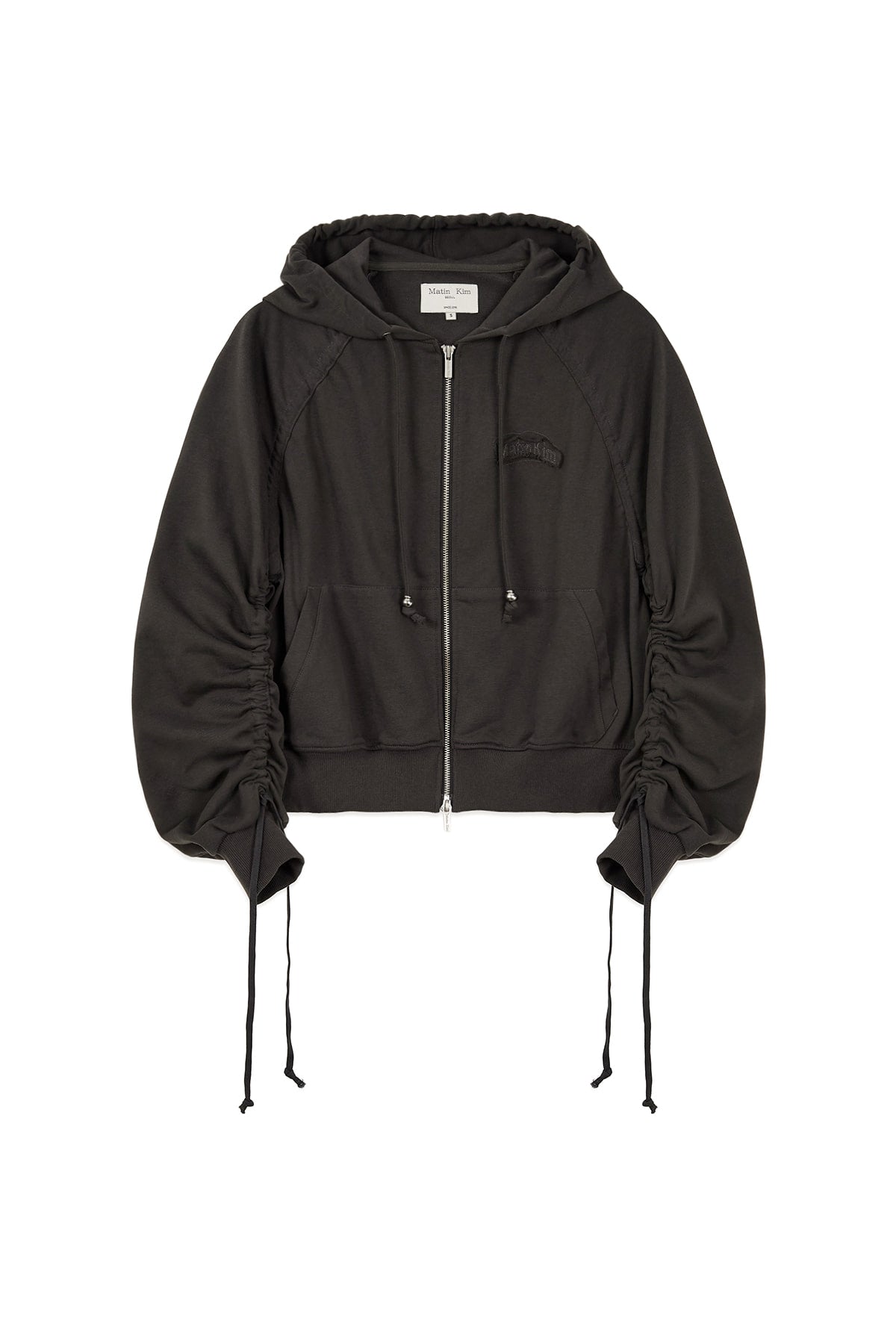 Matin Kim - Sleeve String Detail Hoody Zip Up (Charcoal) product image 3 | TRAB K-Fashion Australia