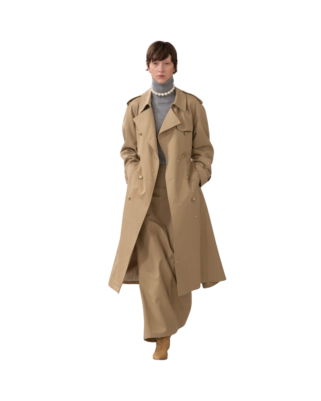 Kimhe Kim - Pearl Embellished Trench Coat (Beige) product image 1 | TRAB K-Fashion Australia