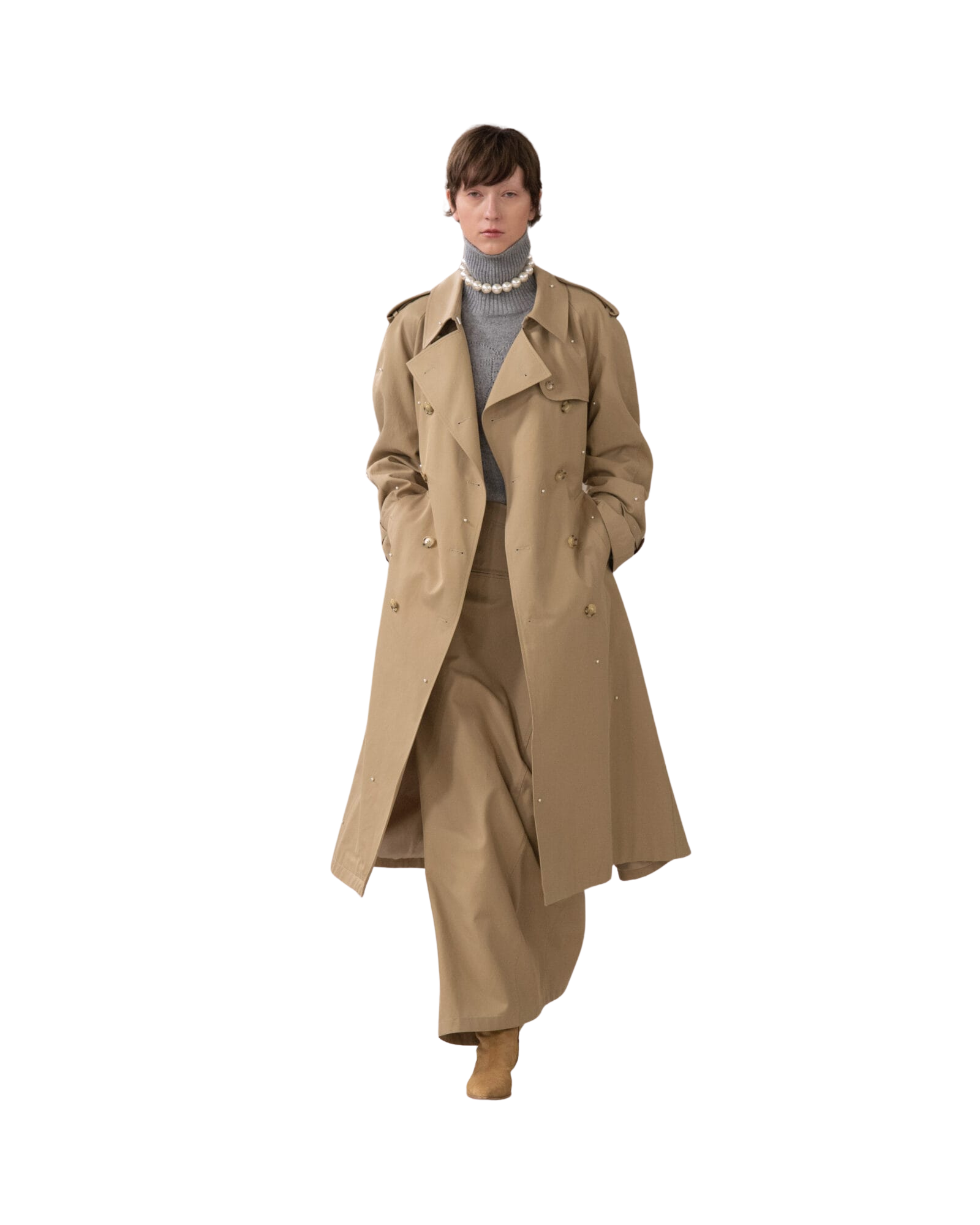 Kimhe Kim - Pearl Embellished Trench Coat (Beige) product image 1 | TRAB K-Fashion Australia