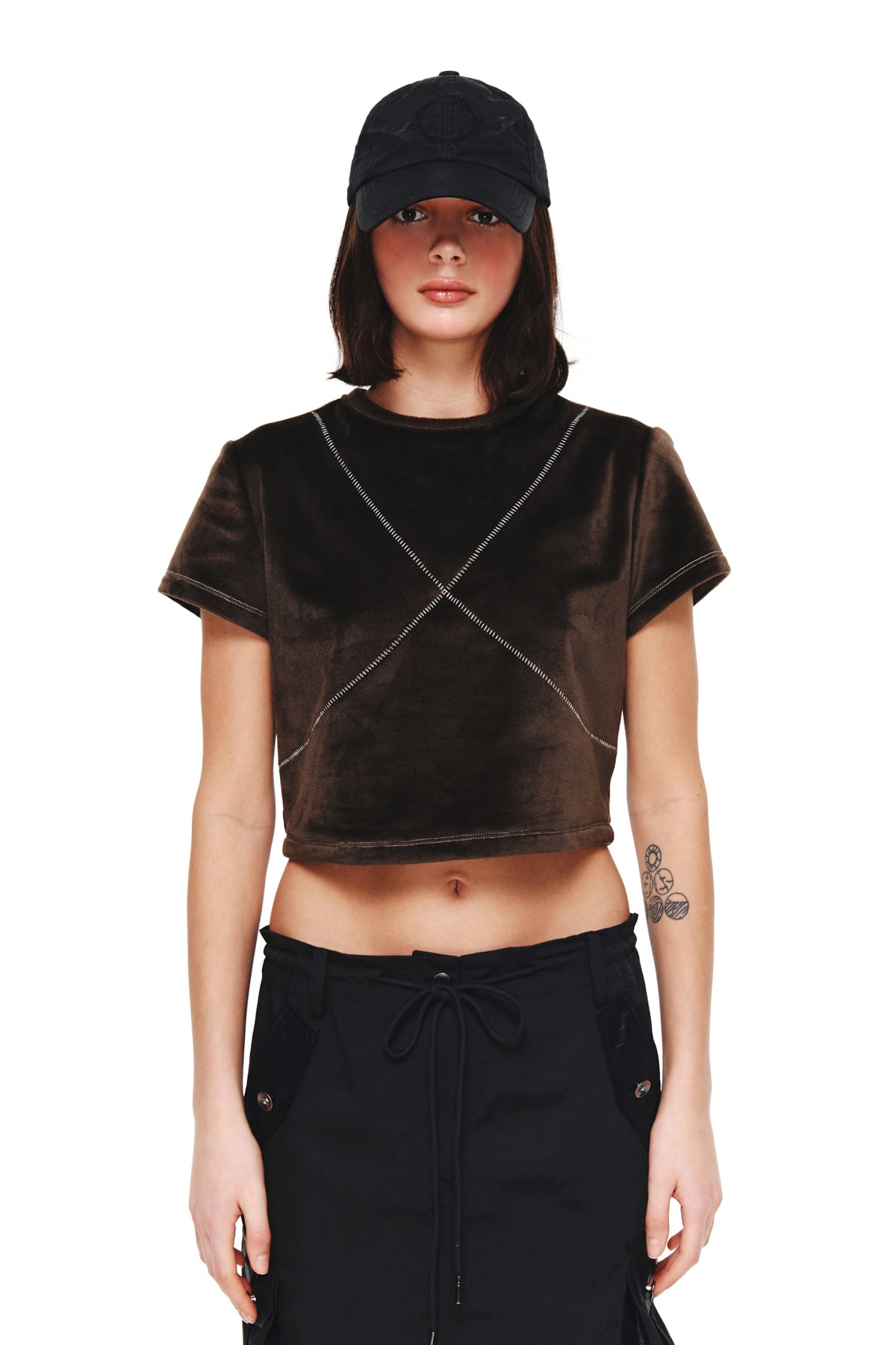 Matin Kim - Velour Stitch Crop Top (Brown) product image 5 | TRAB K-Fashion Australia
