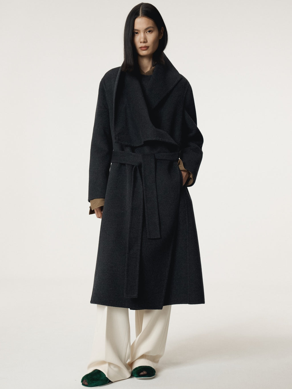 Recto - Cashmere Blend Draped Coat (Charcoal Grey) product image 1 | TRAB K-Fashion Australia