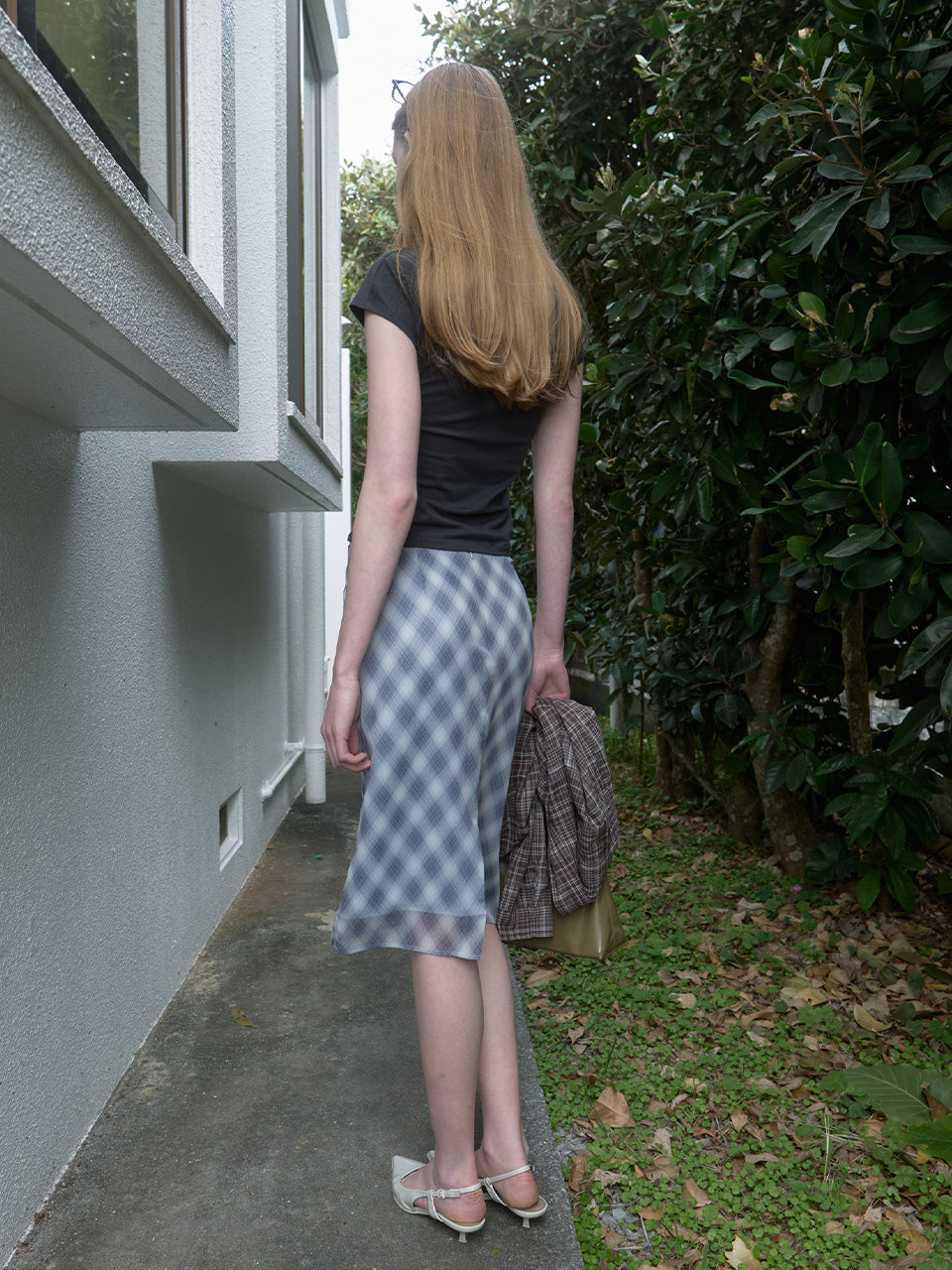 Kijun - Sheer Layered Check Skirt (Navy) product image 7 | TRAB K-Fashion Australia