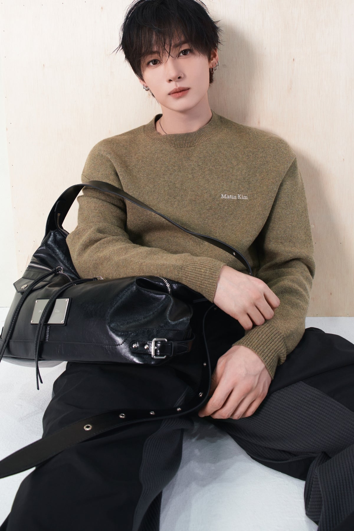 Matin Kim - Calligraphy Back Logo Knit Pullover (Khaki) product image 1 | TRAB K-Fashion Australia
