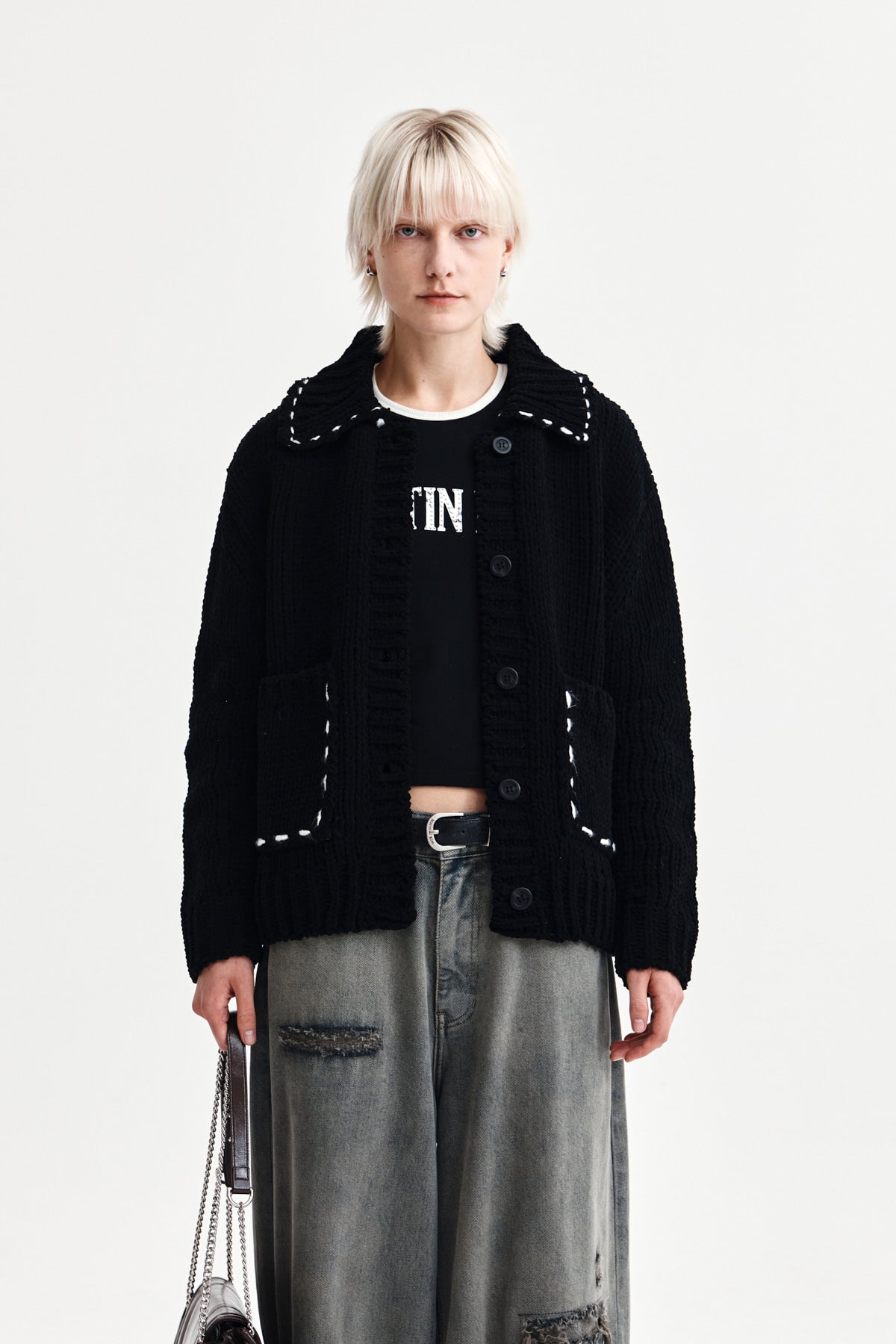 Matin Kim - Handmade Collar Knit Cardigan (Black) product image 1 | TRAB K-Fashion Australia
