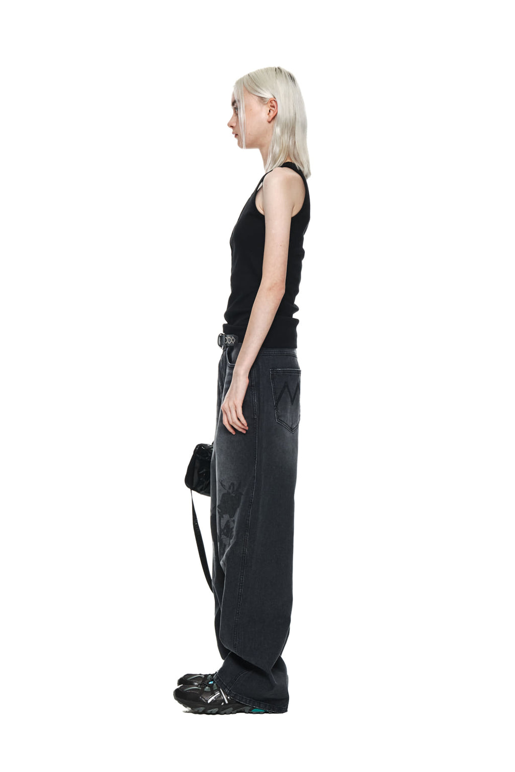 Matin Kim - Flower Printed Denim Pants (Charcoal) product image 6 | TRAB K-Fashion Australia