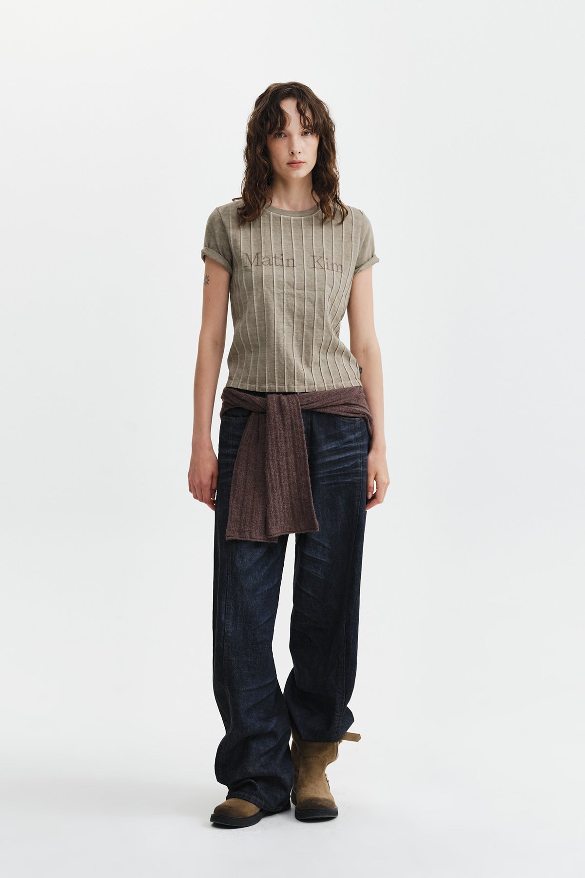 Matin Kim - Washed Logo Full Pintuck Top (Beige) product image 10 | TRAB K-Fashion Australia