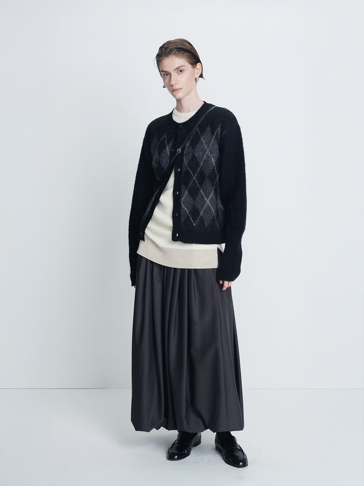 Tonywack - Brushed Argyle Cardigan (Black) product image 1 | TRAB K-Fashion Australia