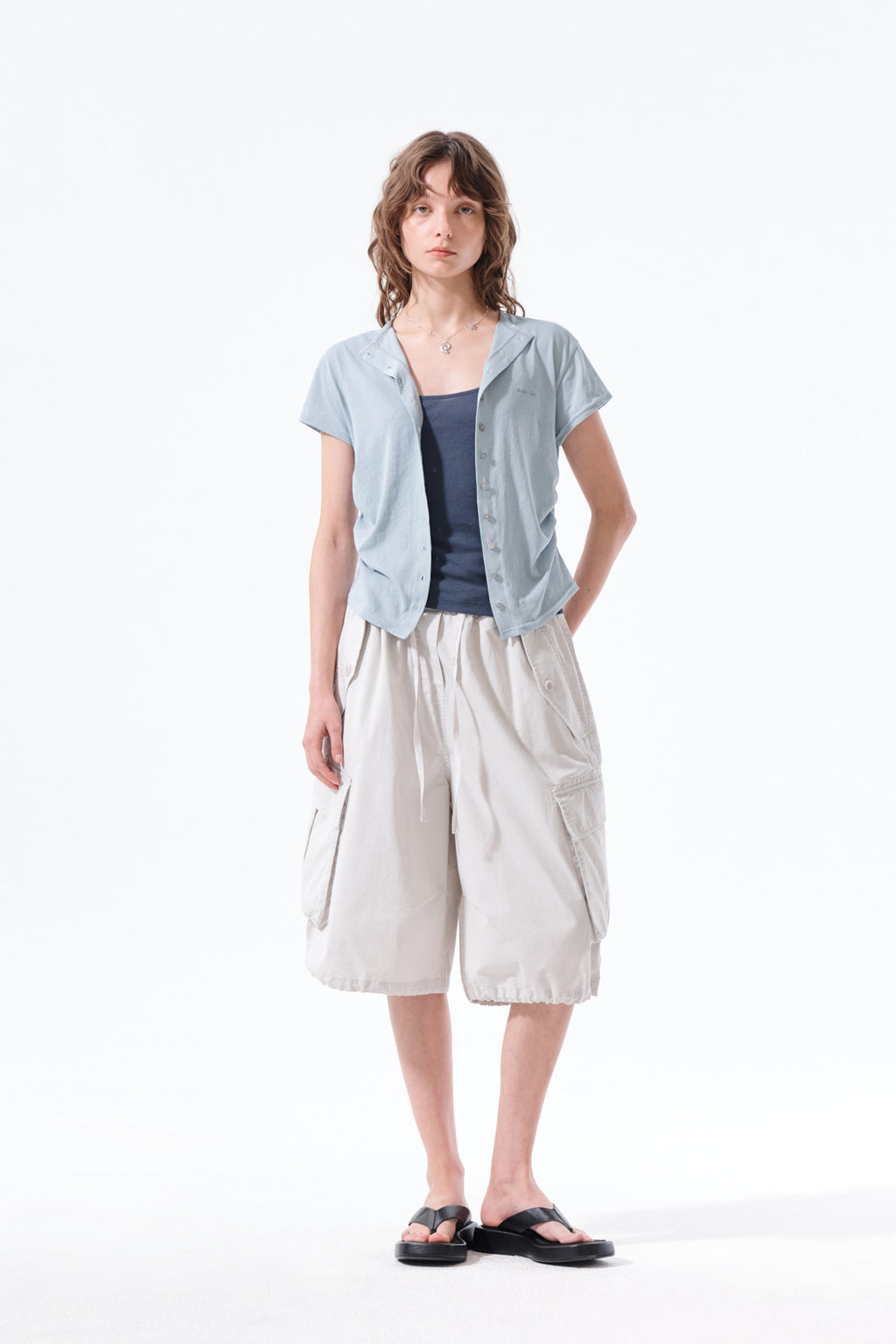 Matin Kim - Washed Cotton Patch Pocket Bermuda Pants (Light Grey) product image 10 | TRAB K-Fashion Australia