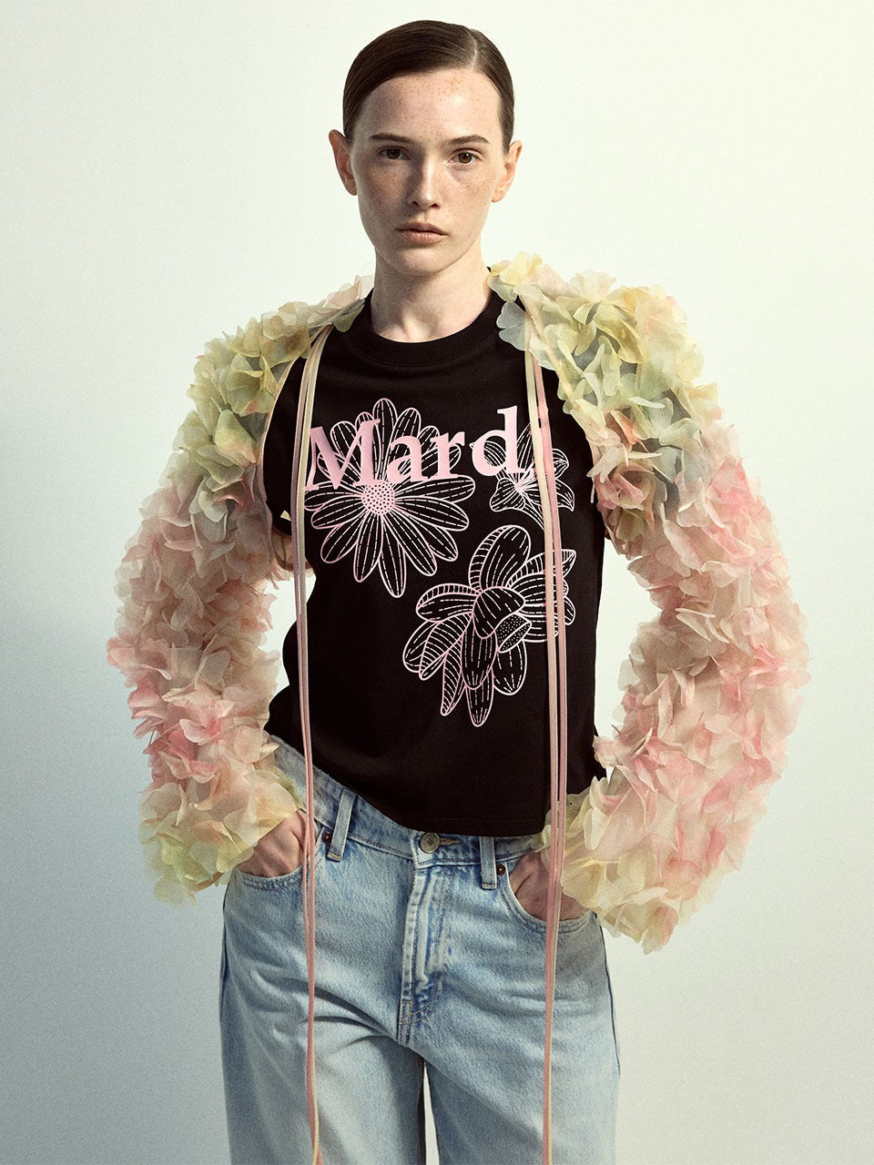 Mardi Mercredi - Slim Tshirt Triple Flower (Black Pink) product image 1 | TRAB K-Fashion Australia