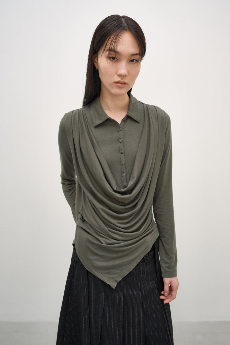 Insilence - Cowl Henley-Neck Long-Sleeve (Khaki) product image 6 | TRAB K-Fashion Australia