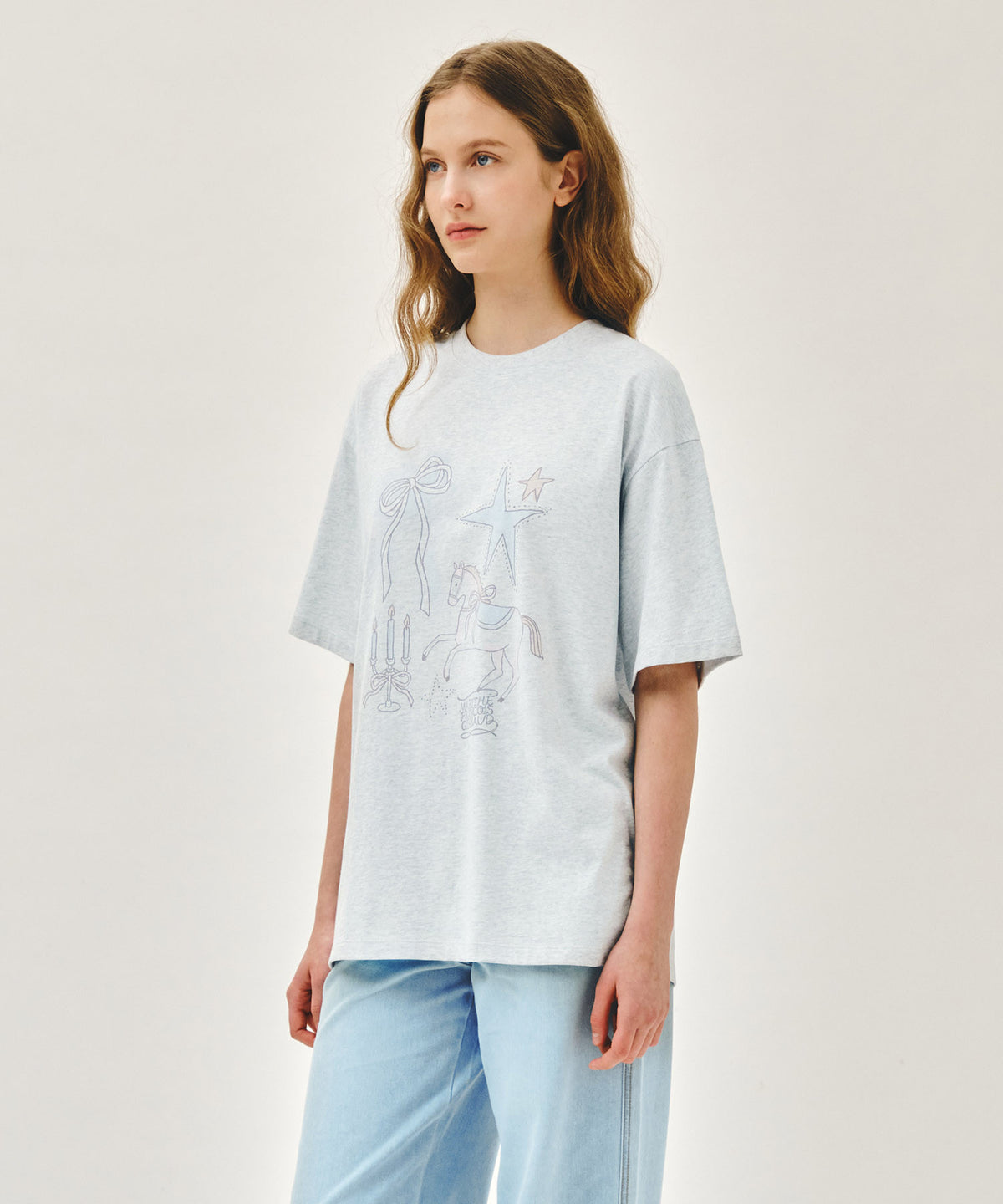 Marithe & Francois Girbaud - Unicorn Graphic Oversized Tee (Light Heather Gray) product image 2 | TRAB K-Fashion Australia