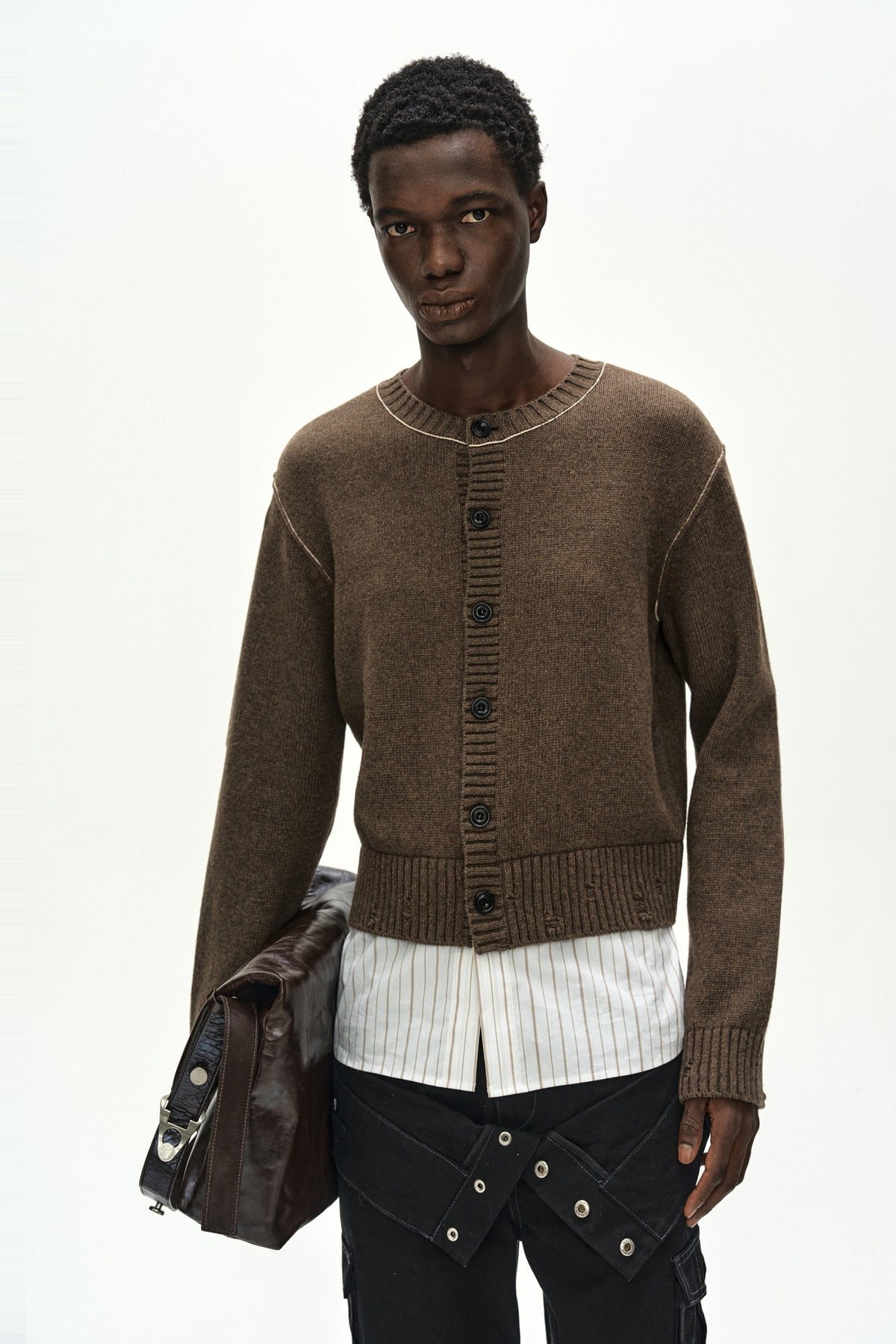 Andersson Bell - Shirt Layered Cardigan (Melange Brown) product image 3 | TRAB K-Fashion Australia