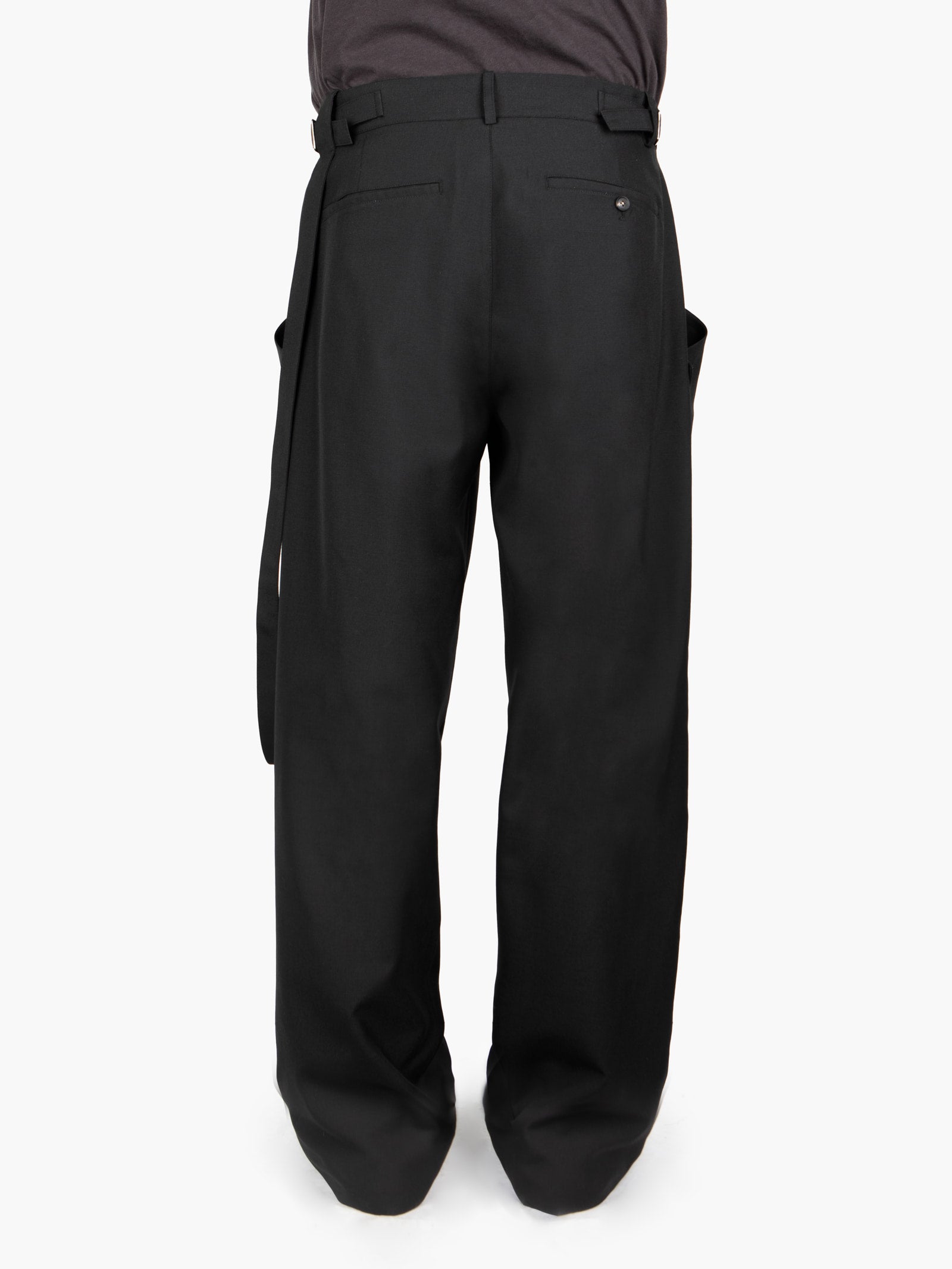 Jiyong Kim - Strap Detailed Wide Trousers (Black) product image 4 | TRAB K-Fashion Australia