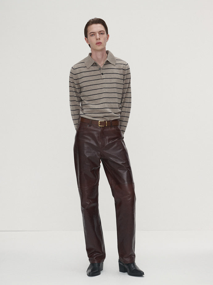 Tonywack - Super Fine Wool Stripe Polo Knit (Beige/Navy) product image 1 | TRAB K-Fashion Australia