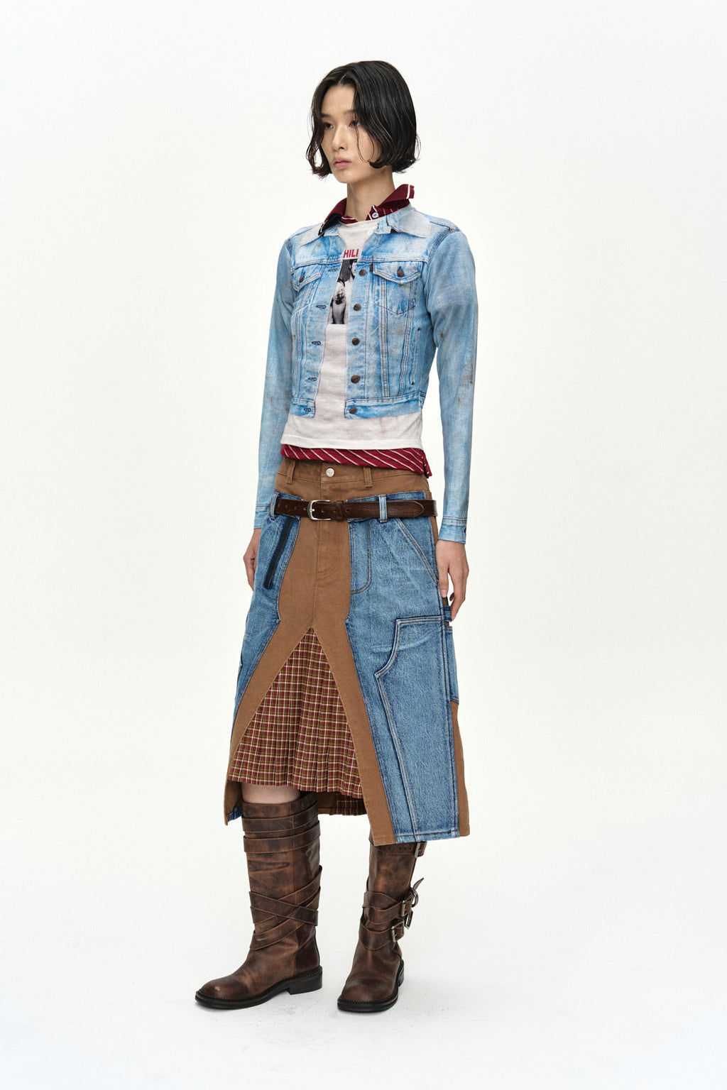 Andersson Bell - Unisex Denim Jacketed Trompe-L’oeil L/s T-Shirt (Blue/White) product image 3 | TRAB K-Fashion Australia