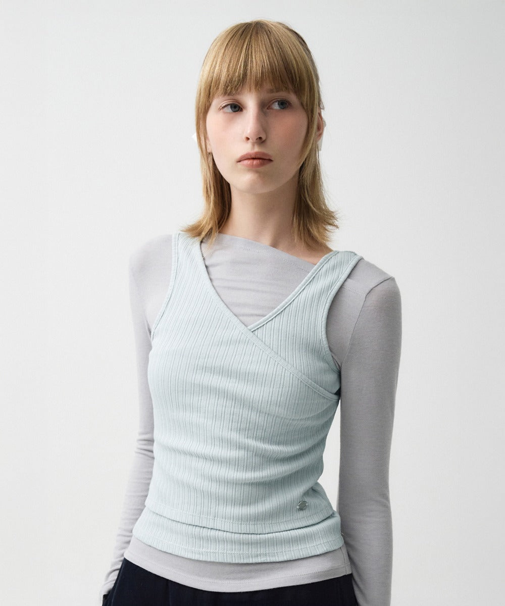 Marithe & Francois Girbaud - Layered Simple Logo Pendant Sleeveless (Blue) product image 1 | TRAB K-Fashion Australia