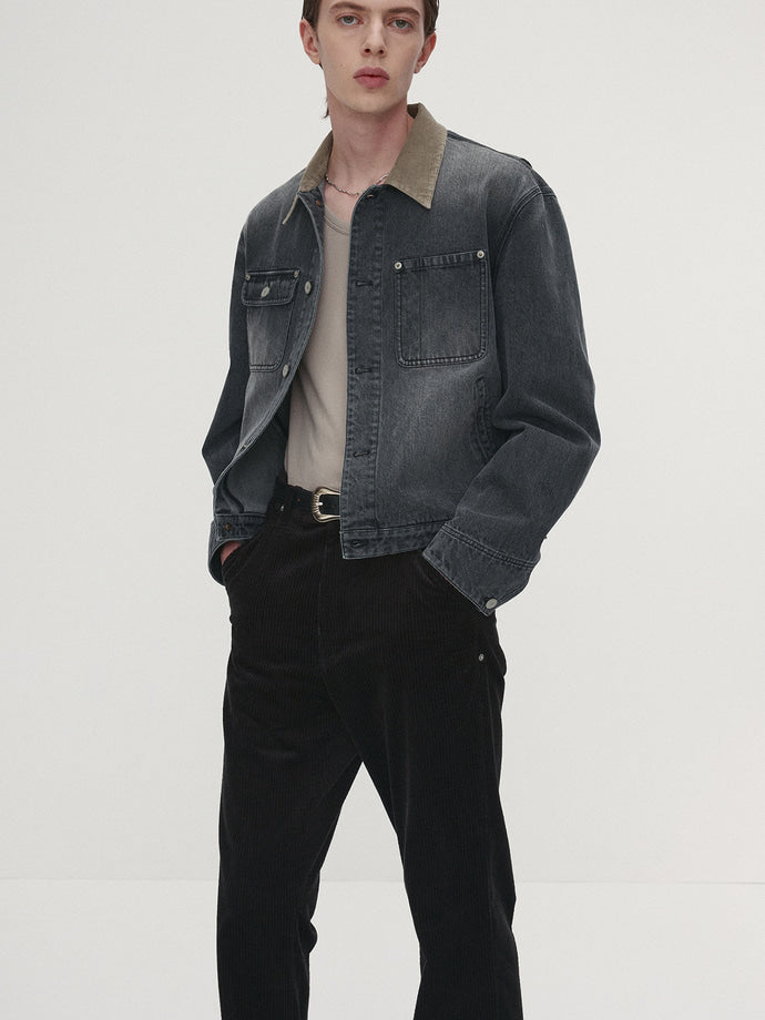 Tonywack - Corduroy Collar Denim Work Jacket (Washed Grey) product image 1 | TRAB K-Fashion Australia