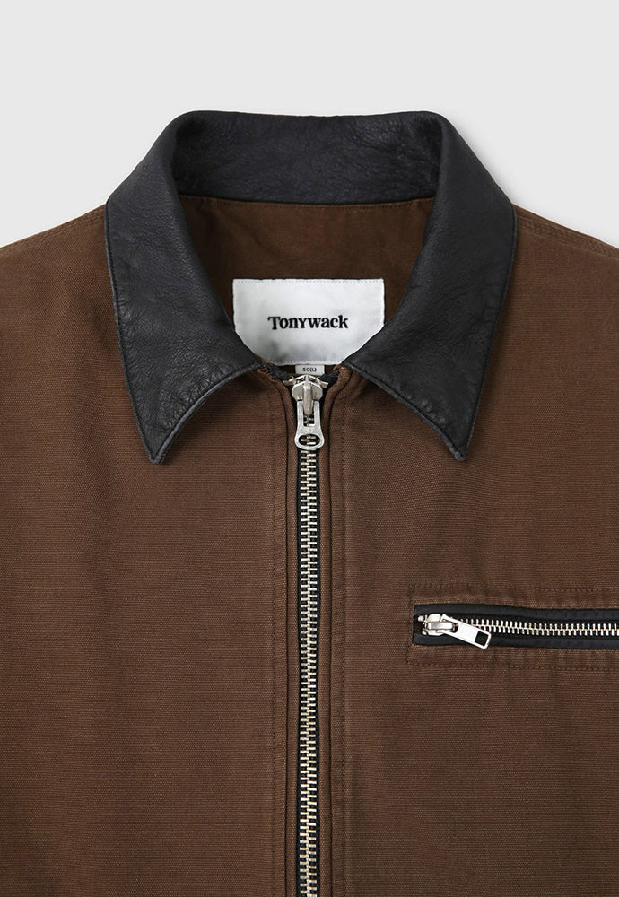 Tonywack - Leather Collar Garment-Washed Zip Work Jacket (Brown) product image 10 | TRAB K-Fashion Australia