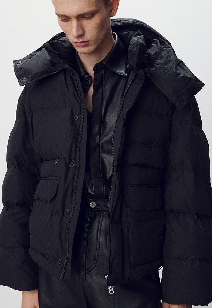 Tonywack - Technical Shell Short Puffer Down Jacket Detachable Hood (Black) product image 7 | TRAB K-Fashion Australia