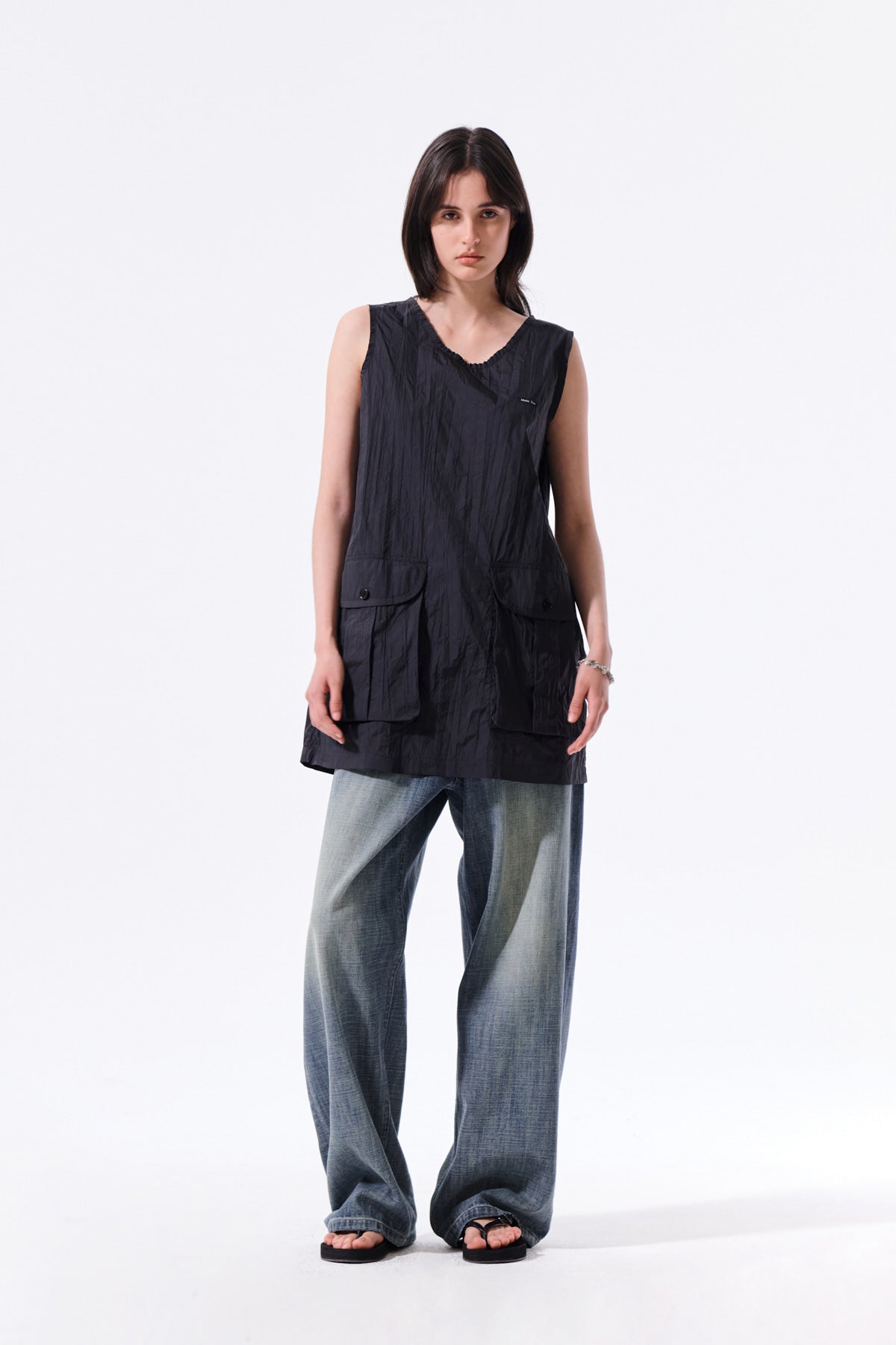 Matin Kim - Raw Edge Patch Pocket Sleeveless Dress (Black) product image 10 | TRAB K-Fashion Australia