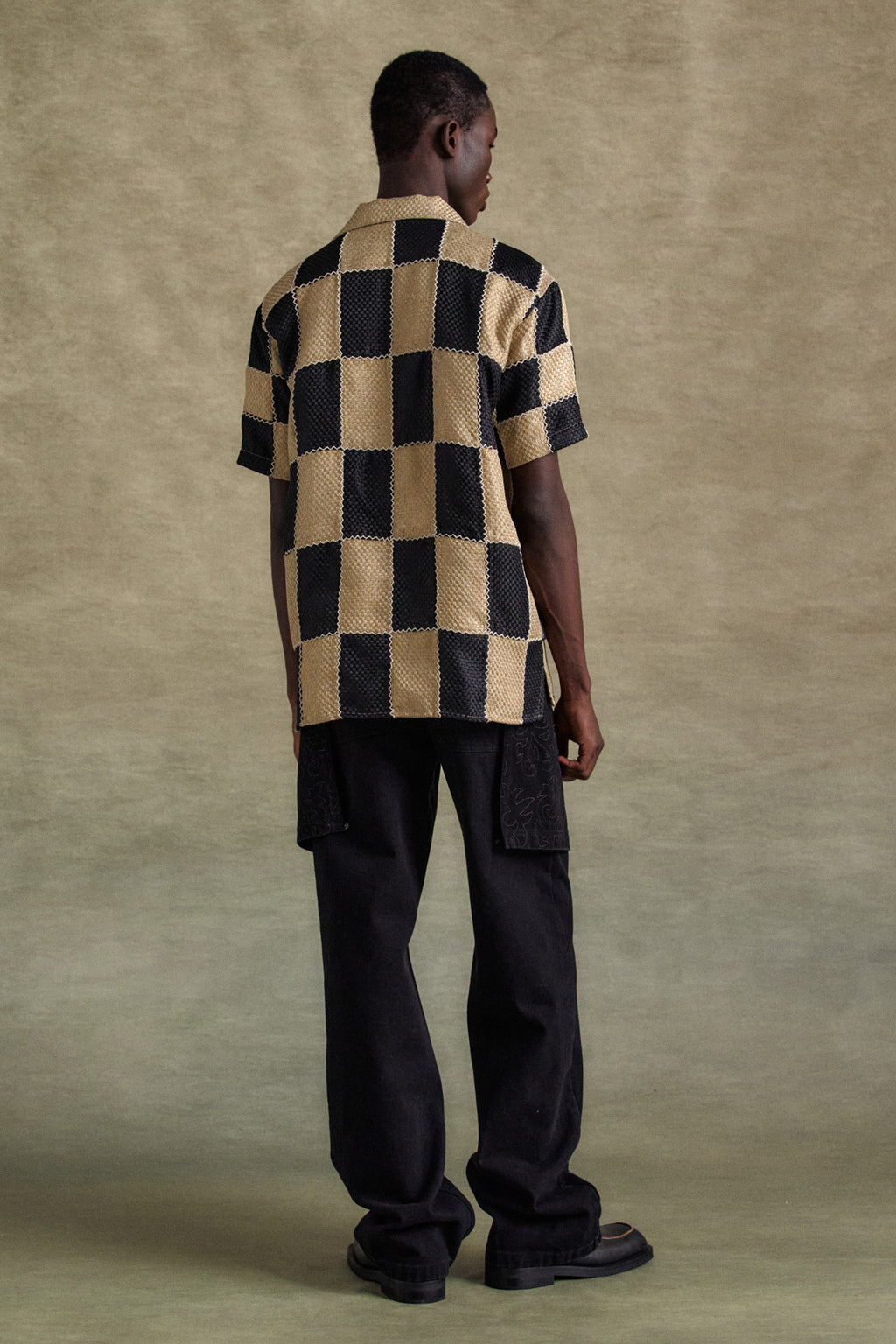 Andersson Bell - Patchwork Open Collar Shirts (Black/Beige) product image 3 | TRAB K-Fashion Australia