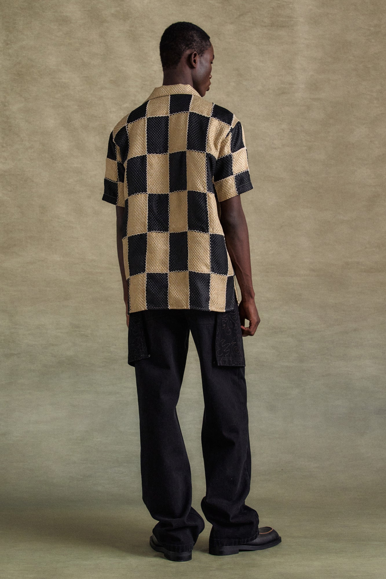 Andersson Bell - Patchwork Open Collar Shirts (Black/Beige) product image 3 | TRAB K-Fashion Australia