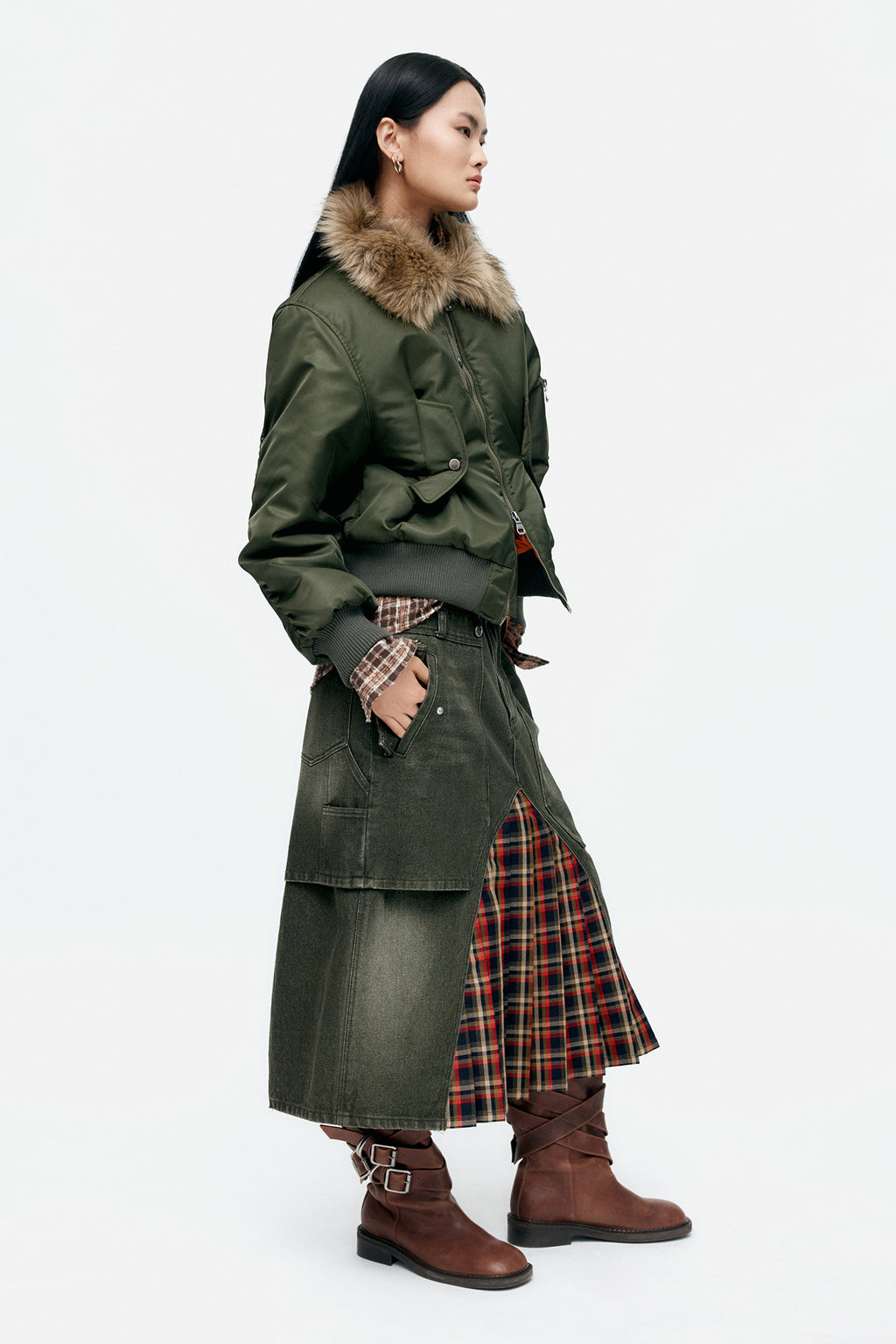 Andersson Bell - Raptor Layered Pleats Skirt (Washed Green) product image 2 | TRAB K-Fashion Australia