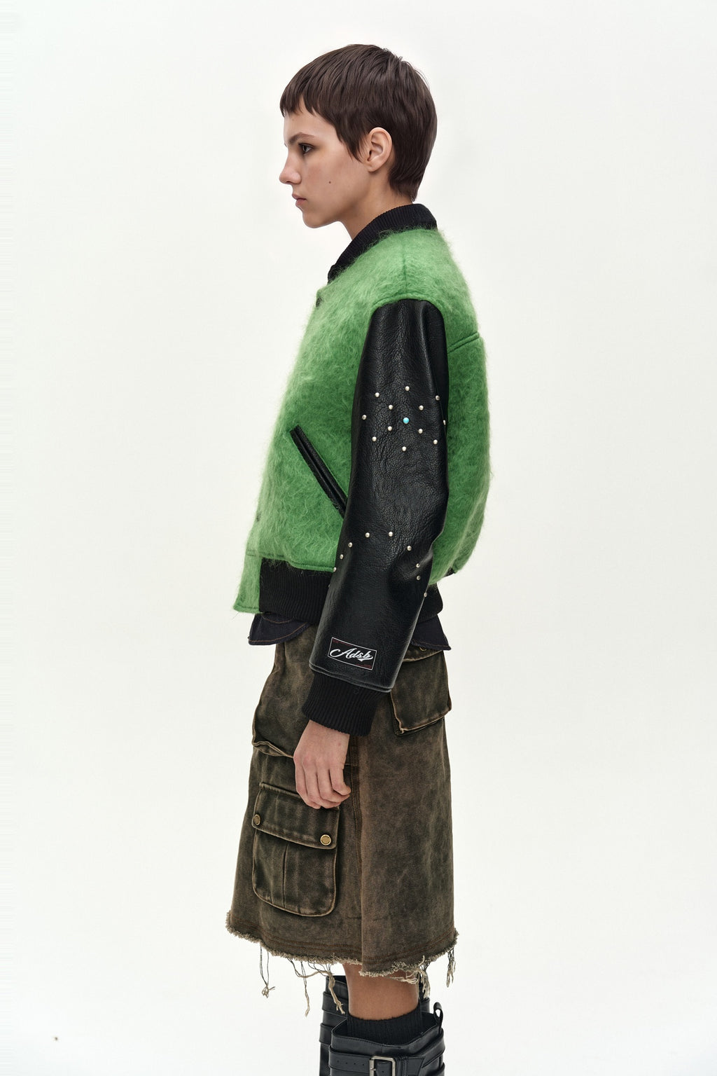 Andersson Bell - Lawn Hairy Wool Varsity Jacket (lichen Green) (Lichen Green) product image 5 | TRAB K-Fashion Australia