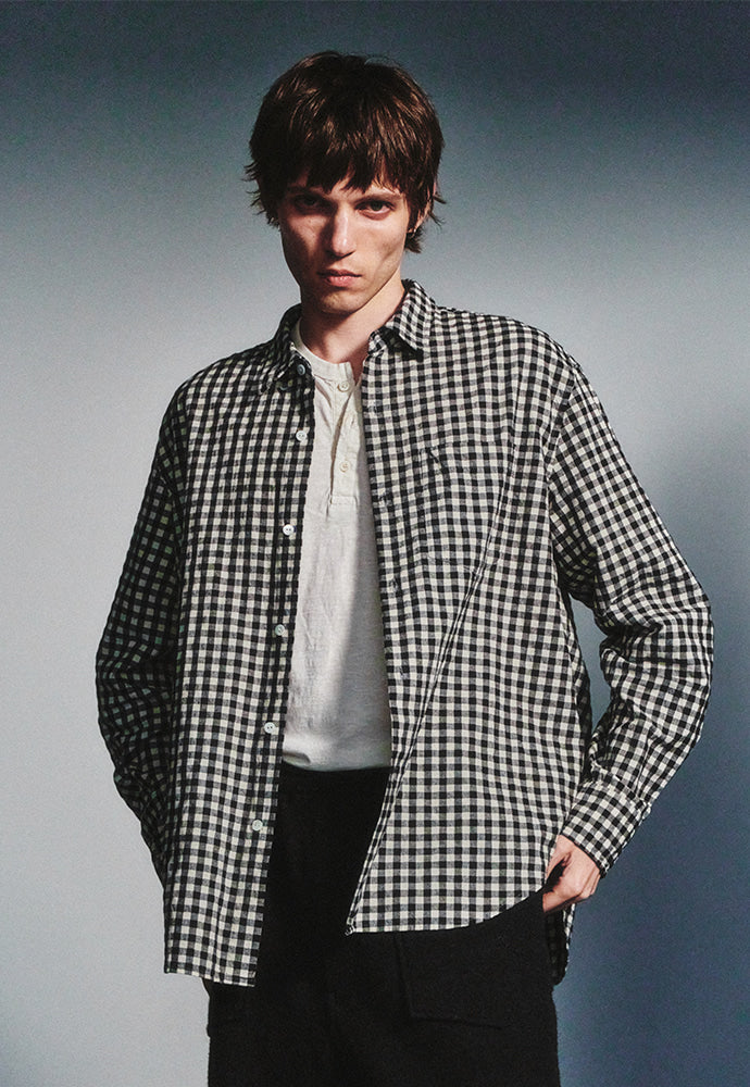 Art if acts - Gingham Check Oxford Shirt (Cream/Black) product image 5 | TRAB K-Fashion Australia