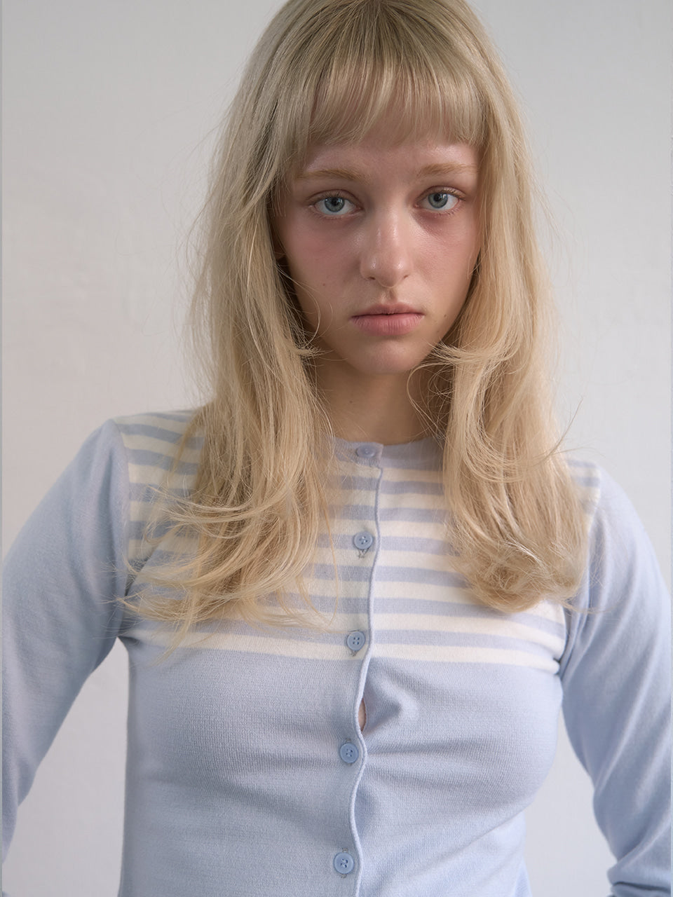 Kijun - Stripe Knit Cardigan (Sky Blue) product image 6 | TRAB K-Fashion Australia