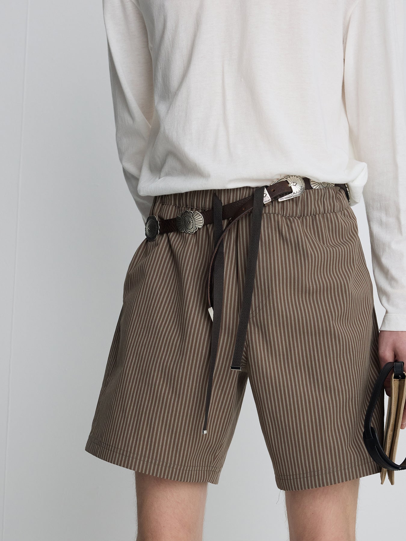 Tonywack - Striped Cotton Lounge Shorts (Olive Brown) product image 5 | TRAB K-Fashion Australia