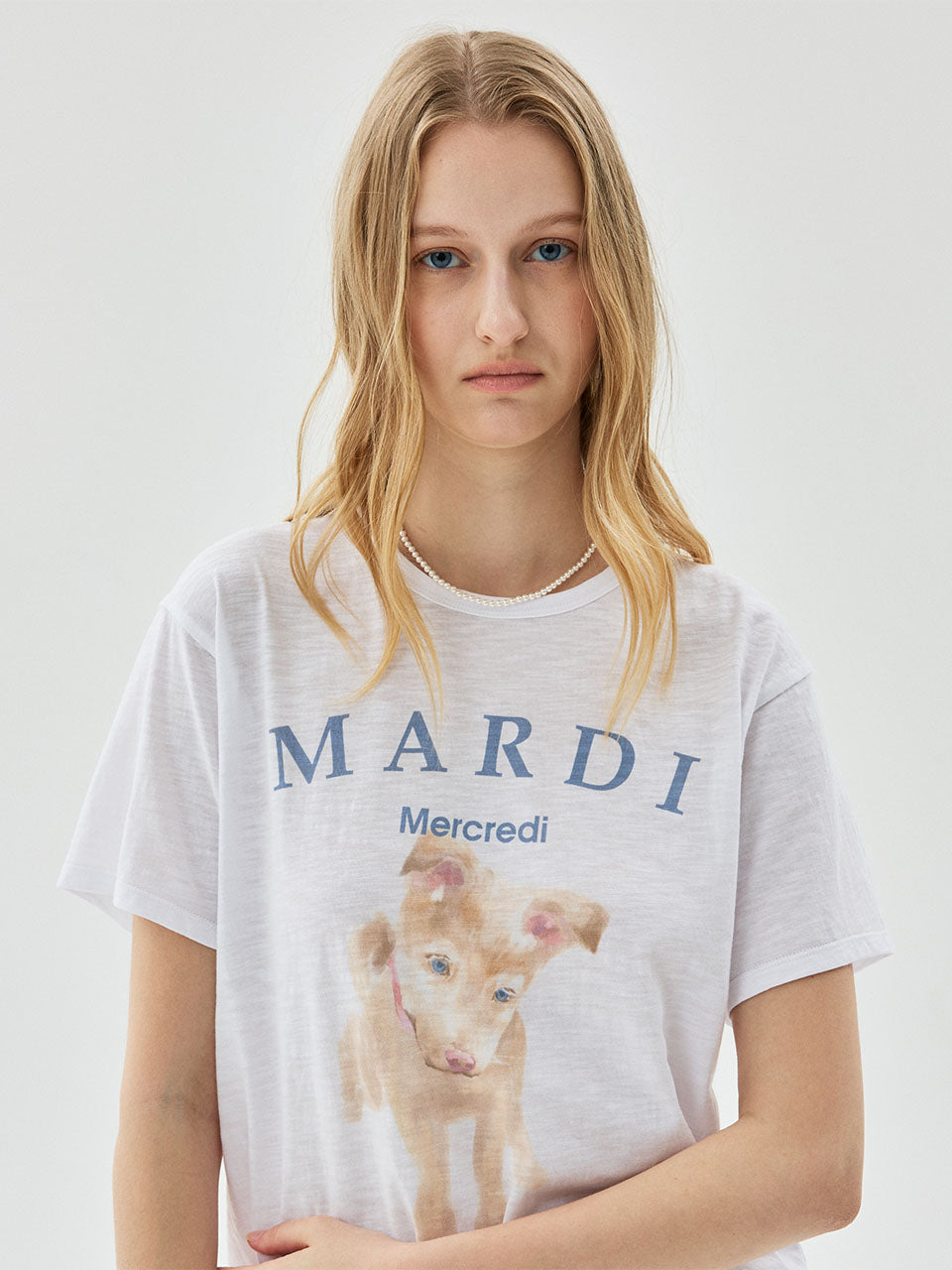 Mardi Mercredi - Slub Cotton Tshirt Nez Tout Rose 02 (White Ashblue) product image 1 | TRAB K-Fashion Australia