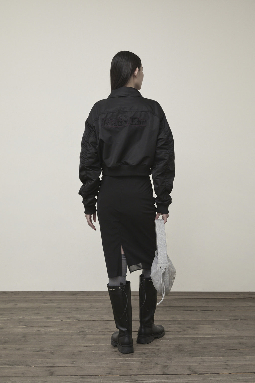 Matin Kim - Applique Logo Shirring Bomber Jumper (Black) product image 10 | TRAB K-Fashion Australia