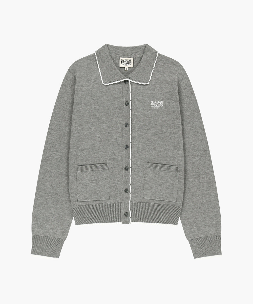 Marithe & Francois Girbaud - Small Classic Logo Collar Lace Trimming Cardigan (Melange Gray) product image 6 | TRAB K-Fashion Australia